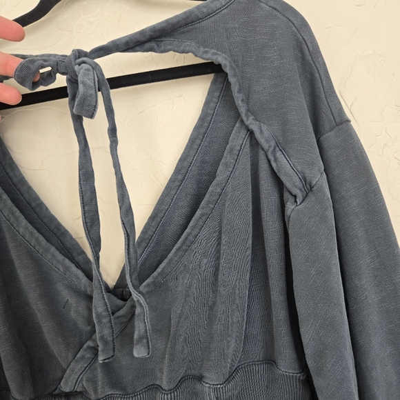 Anthro PILCRO Open Back Blue Long Sleeve Sweatshirt Crop Top, XL - Picture 8 of 11